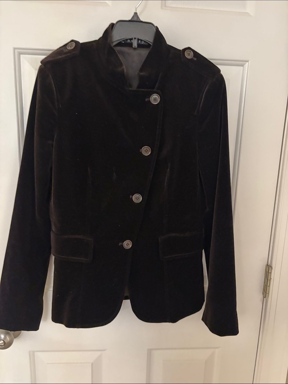 Theory Brown Velvet Asymmetric Button Blazer